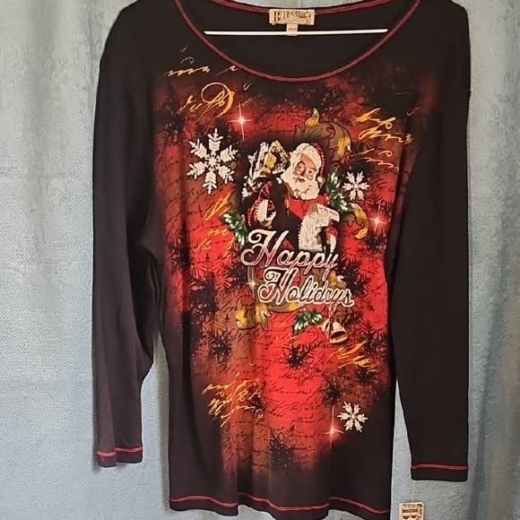 F - Holiday Cheer Long Sleeve Top - Black and Red XL - Picture 1 of 2